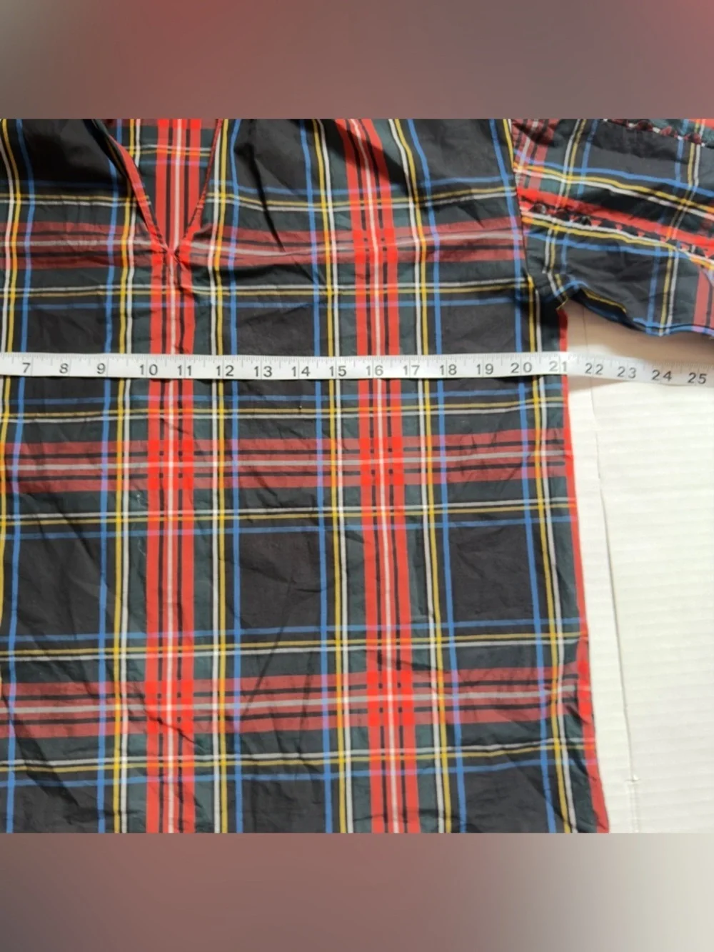 J. Crew Red and Black Plaid Ruffle-Neck Blouse